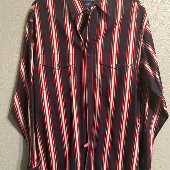 Vintage Striped Men's Wrangler Shirt - Red and Blue 15 1/2 - Picture 2 of 8